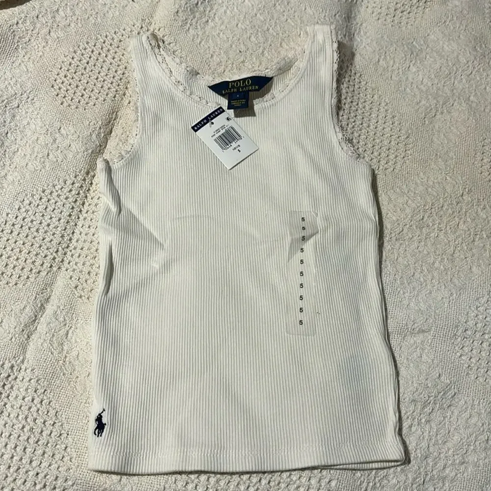 Polo Ralph Lauren 5 cream 💯 cotton tank with lace detail at arms and neck NWT